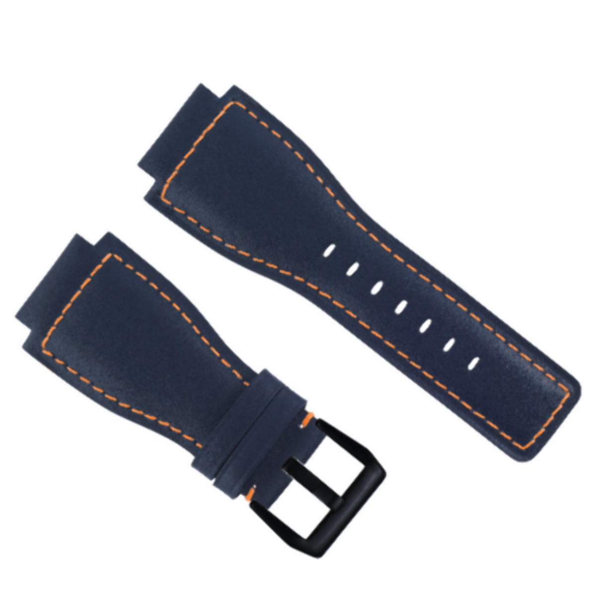 24MM SMOOTH LEATHER WATCH BAND STRAP FOR BELL ROSS BR-01-BR-03 BLACK BUCKLE