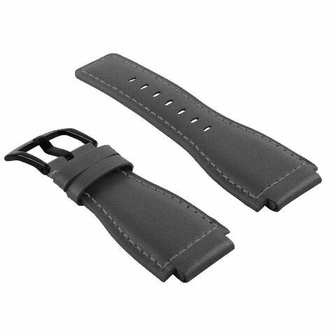 24MM SMOOTH LEATHER WATCH BAND STRAP FOR BELL ROSS BR-01-BR-03 BLACK BUCKLE