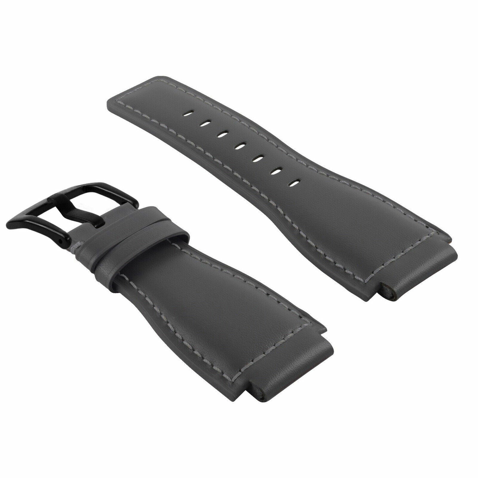 24MM SMOOTH LEATHER WATCH BAND STRAP FOR BELL ROSS BR-01-BR-03 BLACK BUCKLE