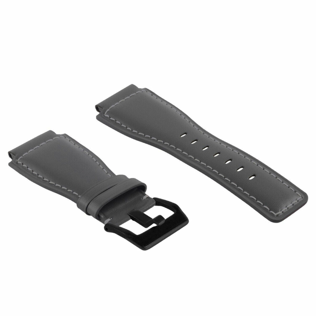 24MM SMOOTH LEATHER WATCH BAND STRAP FOR BELL ROSS BR-01-BR-03 BLACK BUCKLE