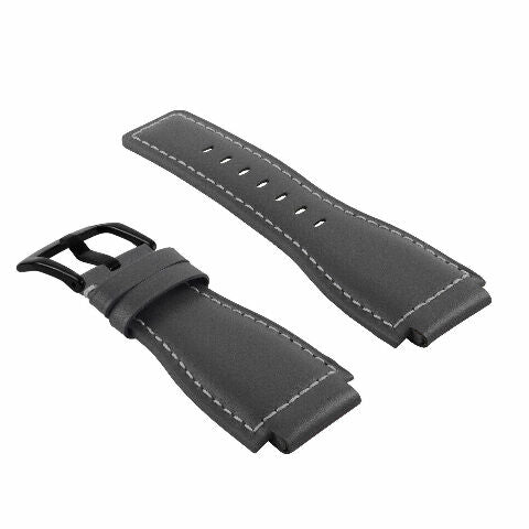 24MM SMOOTH LEATHER WATCH BAND STRAP FOR BELL ROSS BR-01-BR-03 BLACK BUCKLE