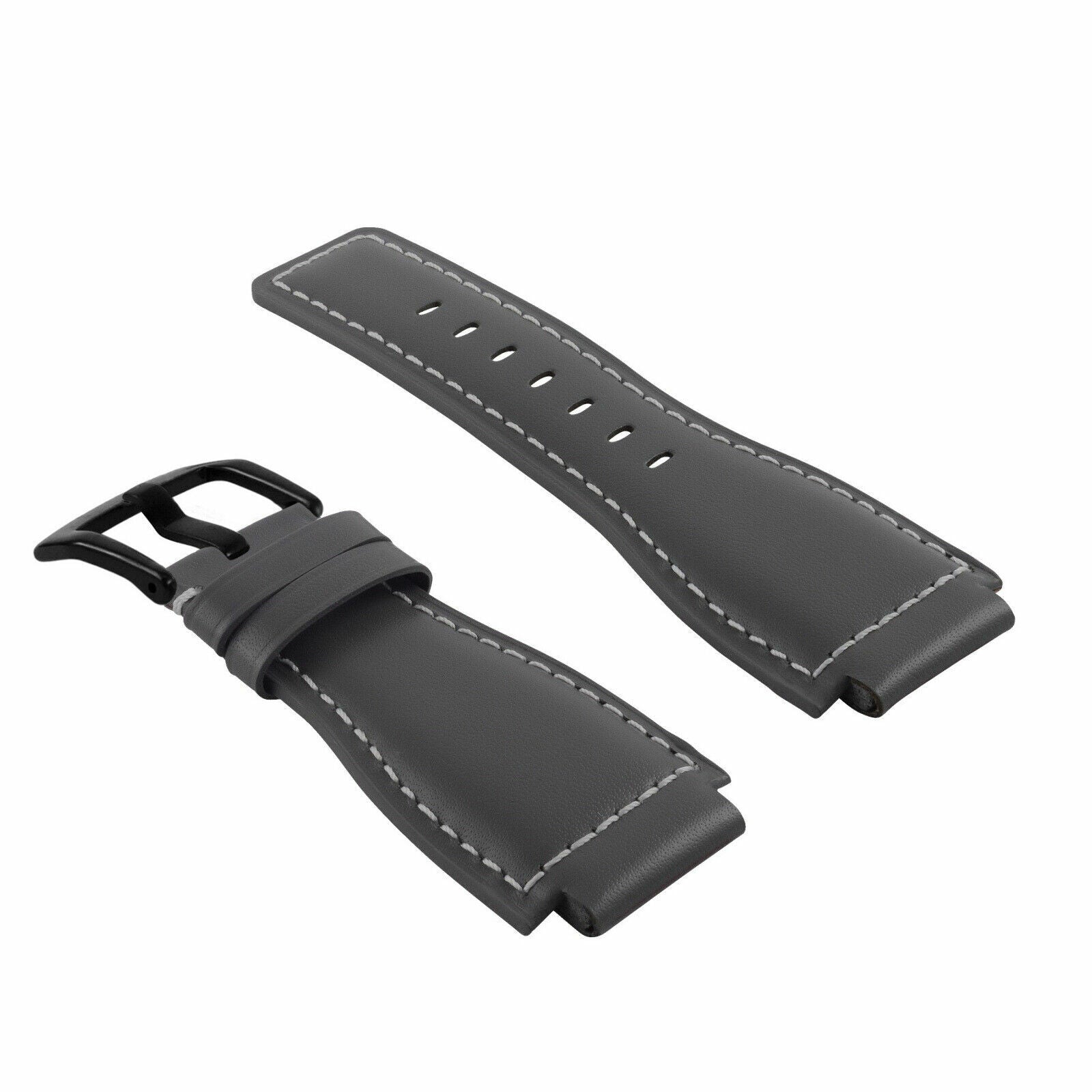 24MM SMOOTH LEATHER WATCH BAND STRAP FOR BELL ROSS BR-01-BR-03 BLACK BUCKLE