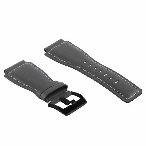 24MM SMOOTH LEATHER WATCH BAND STRAP FOR BELL ROSS BR-01-BR-03 BLACK BUCKLE
