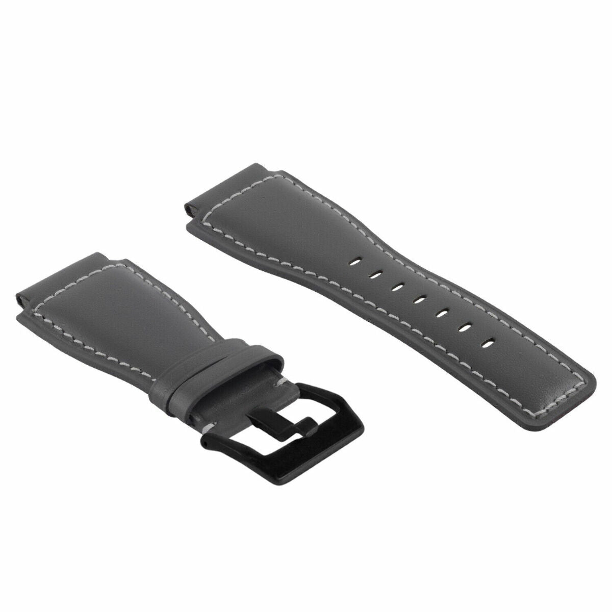 24MM SMOOTH LEATHER WATCH BAND STRAP FOR BELL ROSS BR-01-BR-03 BLACK BUCKLE
