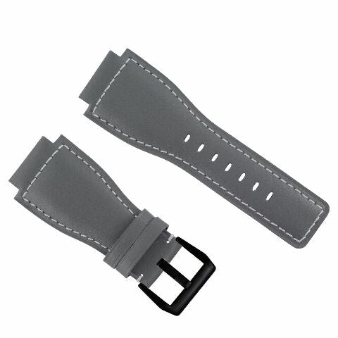 24MM SMOOTH LEATHER WATCH BAND STRAP FOR BELL ROSS BR-01-BR-03 BLACK BUCKLE