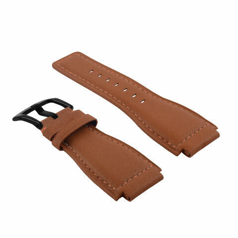 24MM SMOOTH LEATHER WATCH BAND STRAP FOR BELL ROSS BR-01-BR-03 BLACK BUCKLE