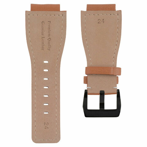 24MM LEATHER WATCH BAND STRAP SMOOTH WITH BLACK BUCKLE FOR BELL ROSS BR-01 BR-03