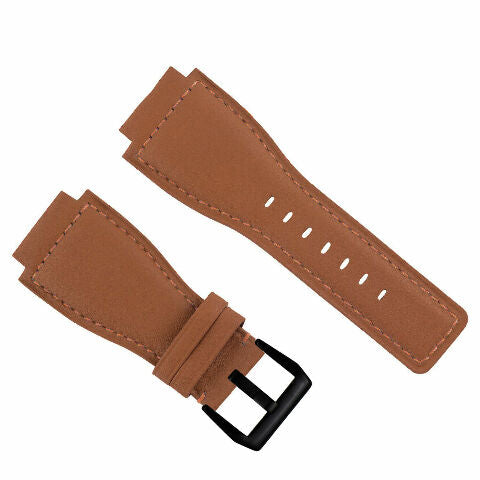 24MM SMOOTH LEATHER WATCH BAND STRAP FOR BELL ROSS BR-01-BR-03 BLACK BUCKLE
