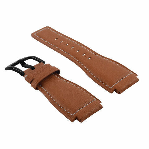 24MM LEATHER WATCH BAND STRAP SMOOTH WITH BLACK BUCKLE FOR BELL ROSS BR-01 BR-03