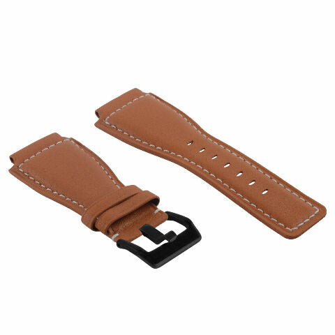 24MM SMOOTH LEATHER WATCH BAND STRAP FOR BELL ROSS BR-01-BR-03 BLACK BUCKLE