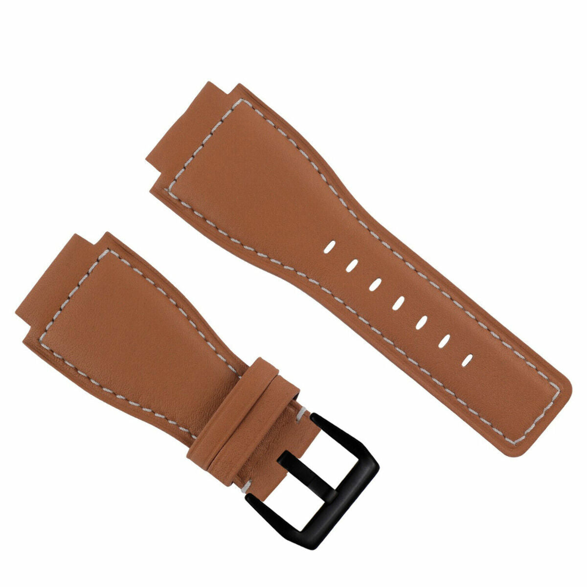 24MM Leather Watch Band Strap Smooth with Black Buckle for Bell Ross BR-01 BR-03