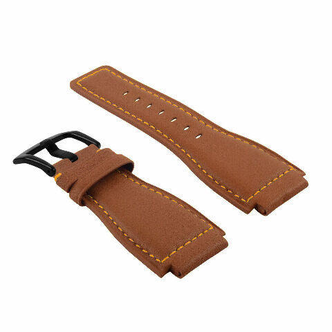 24MM LEATHER WATCH BAND STRAP SMOOTH WITH BLACK BUCKLE FOR BELL ROSS BR-01 BR-03