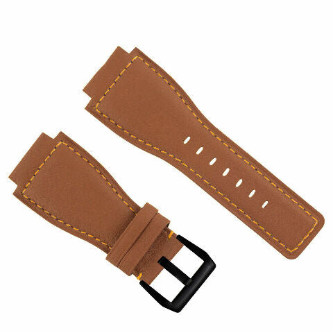 24MM SMOOTH LEATHER WATCH BAND STRAP FOR BELL ROSS BR-01-BR-03 BLACK BUCKLE