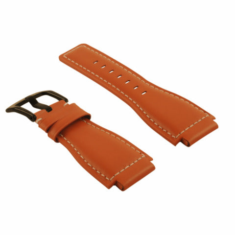 24MM SMOOTH LEATHER WATCH BAND STRAP FOR BELL ROSS BR-01-BR-03 BLACK BUCKLE