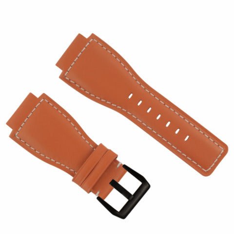 24MM SMOOTH LEATHER WATCH BAND STRAP FOR BELL ROSS BR-01-BR-03 BLACK BUCKLE