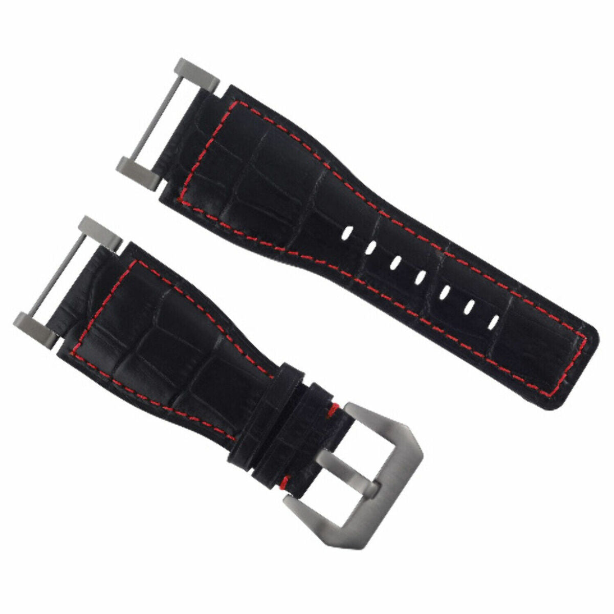 24MM GENUINE LEATHER WATCH BAND STRAP WITH STAINLESS STEEL ADAPTER FOR SUUNTO, Black with Red Stitching