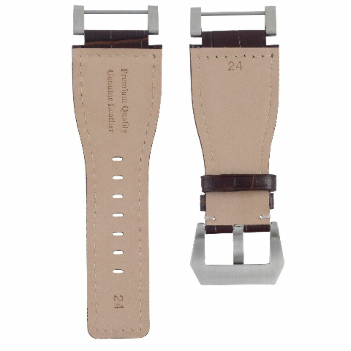 24MM GENUINE LEATHER WATCH BAND STRAP WITH STAINLESS STEEL ADAPTER FOR SUUNTO, Brown with White Stitching, view 4