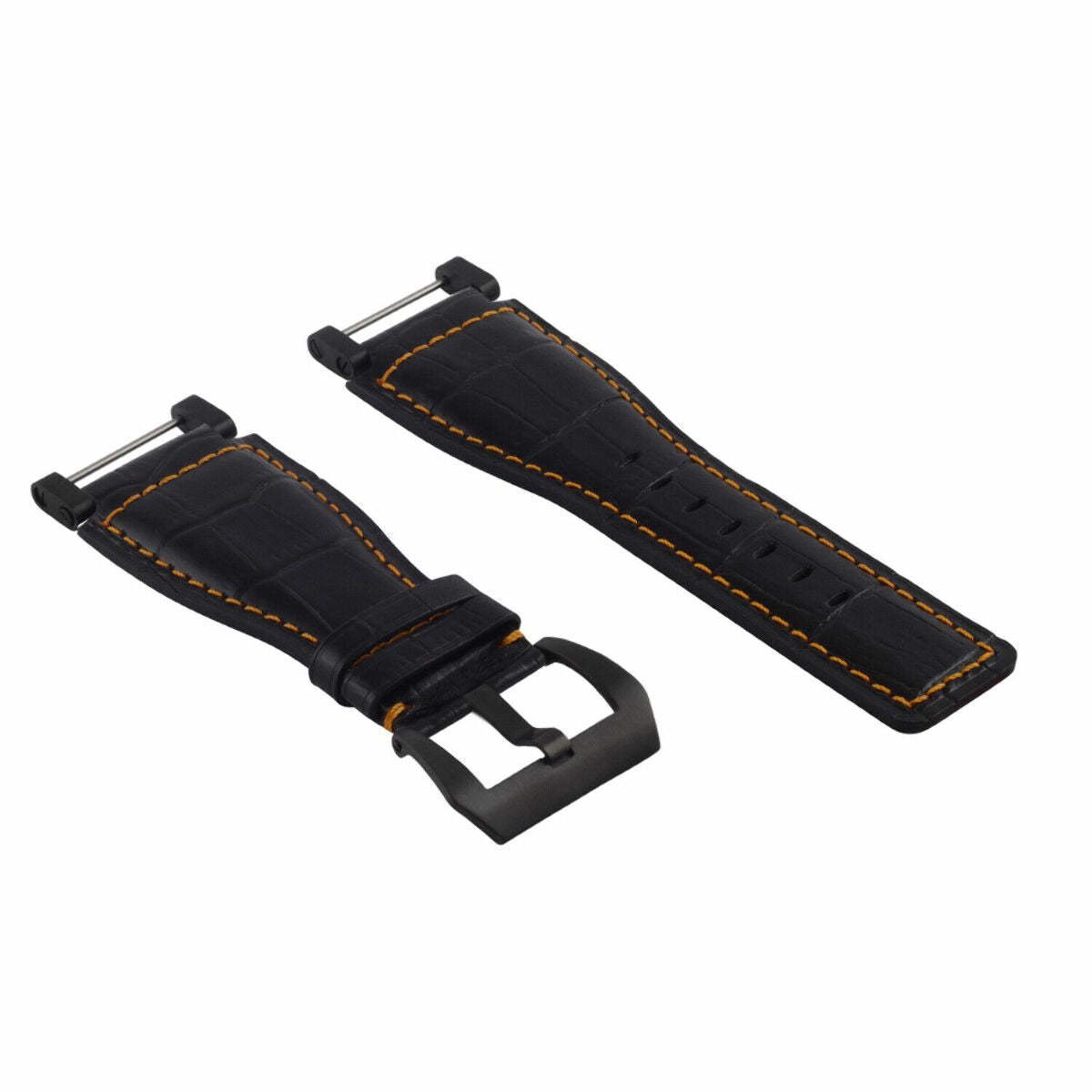 24MM REPLACEMENT LEATHER WATCH BAND STRAP WITH BLACK PVD ADAPTER FOR SUUNTO CORE, Black with Orange Stitching, view 3