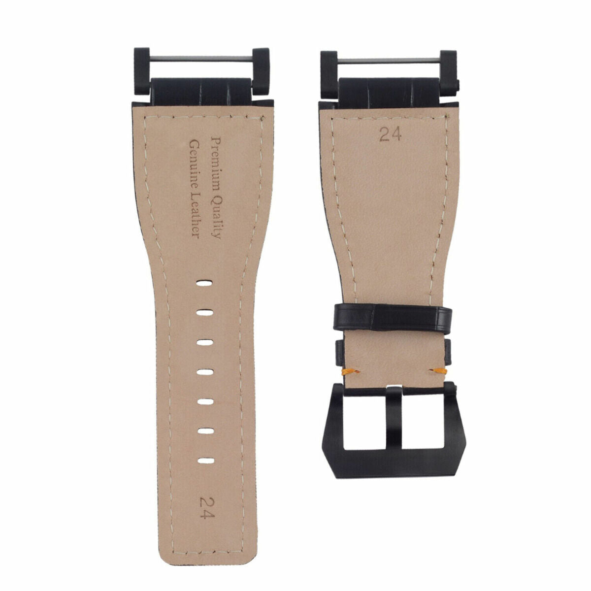 24MM REPLACEMENT LEATHER WATCH BAND STRAP WITH BLACK PVD ADAPTER FOR SUUNTO CORE, Black with Red Stitching, view 4