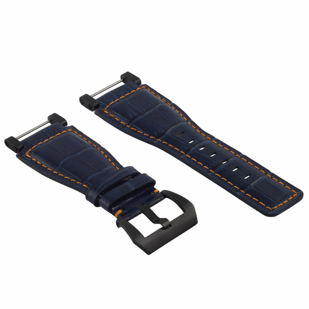 24MM REPLACEMENT LEATHER WATCH BAND STRAP WITH BLACK PVD ADAPTER FOR SUUNTO CORE, Blue with Orange Stitching, view 3