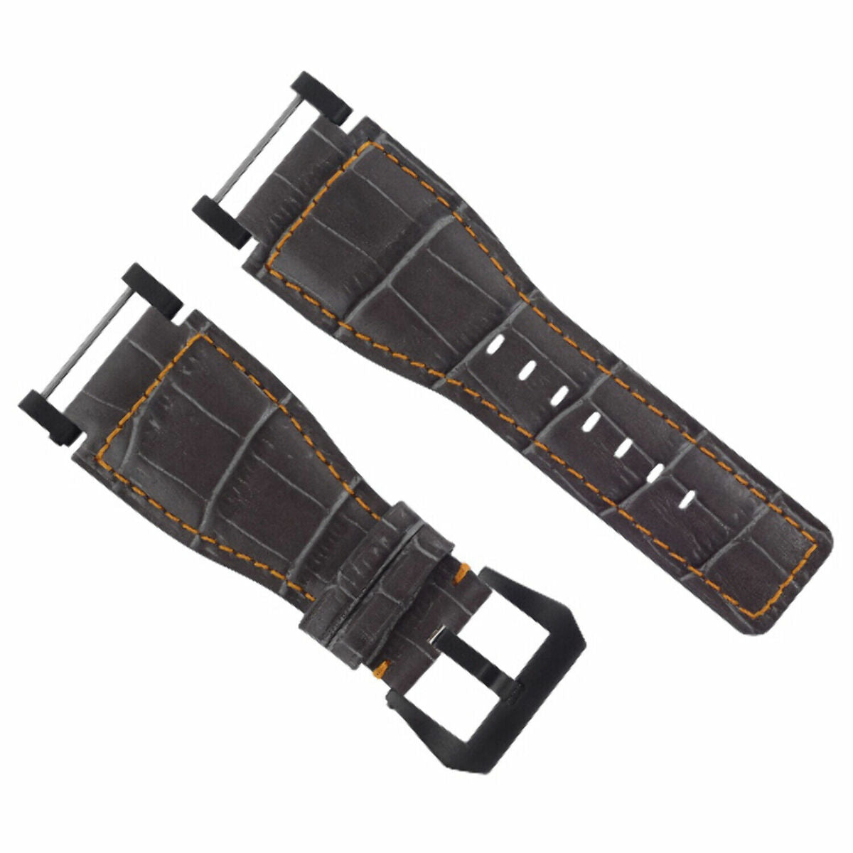 24MM REPLACEMENT LEATHER WATCH BAND STRAP WITH BLACK PVD ADAPTER FOR SUUNTO CORE, Gray with Orange Stitching, view 2