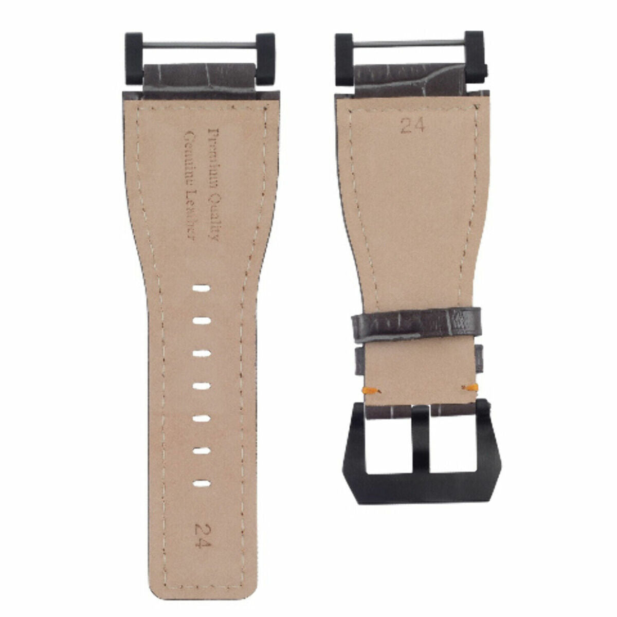 24MM REPLACEMENT LEATHER WATCH BAND STRAP WITH BLACK PVD ADAPTER FOR SUUNTO CORE, Gray with Orange Stitching, view 4