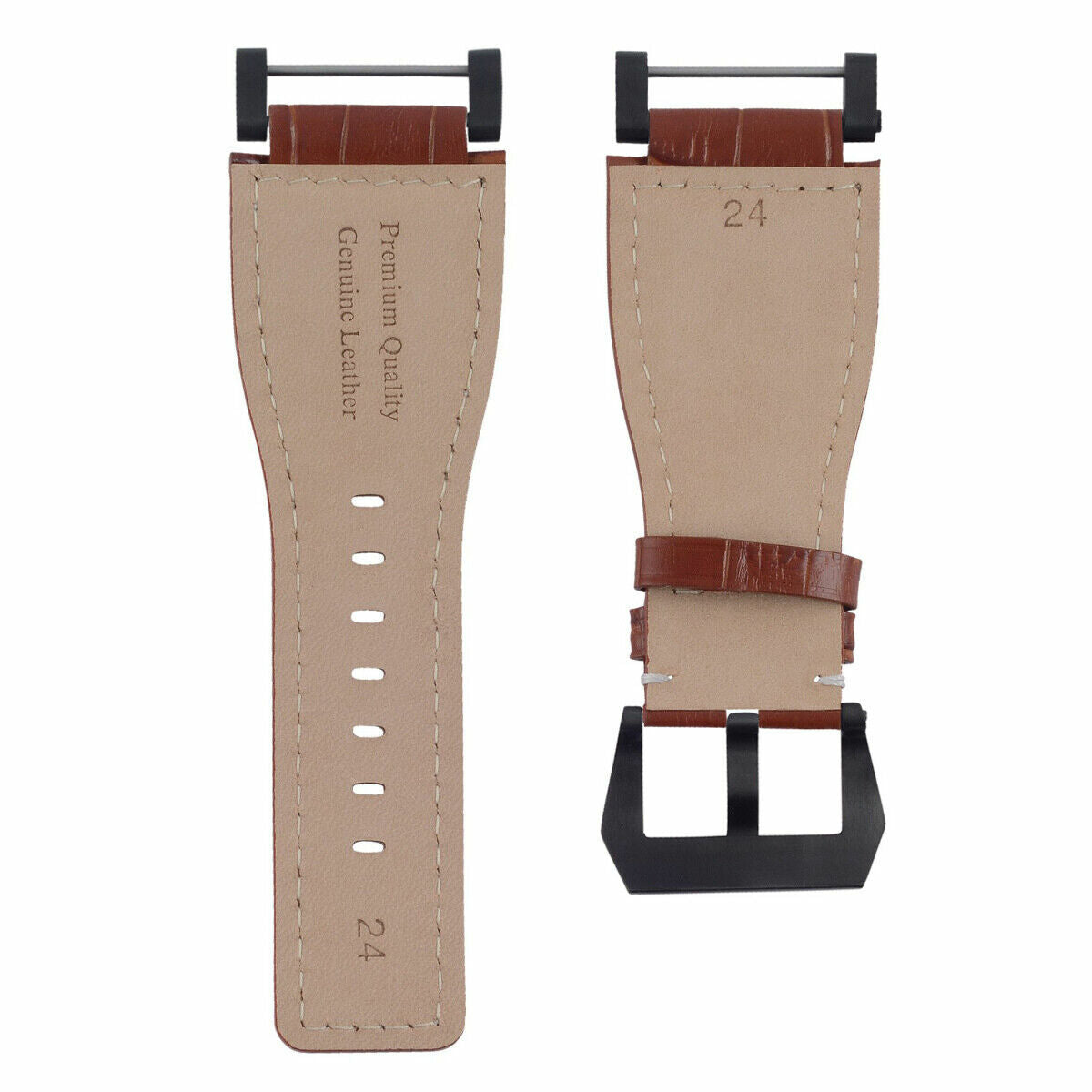 24MM REPLACEMENT LEATHER WATCH BAND STRAP WITH BLACK PVD ADAPTER FOR SUUNTO CORE, Tan with White Stitching, view 4