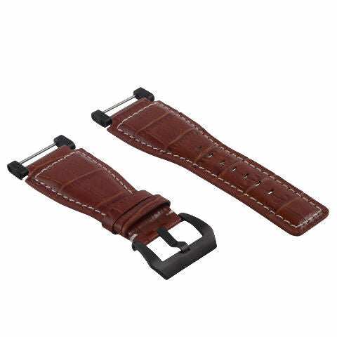 24MM FOR SUUNTO CORE REPLACEMENT LEATHER WATCH BAND STRAP WITH BLACK PVD ADAPTER