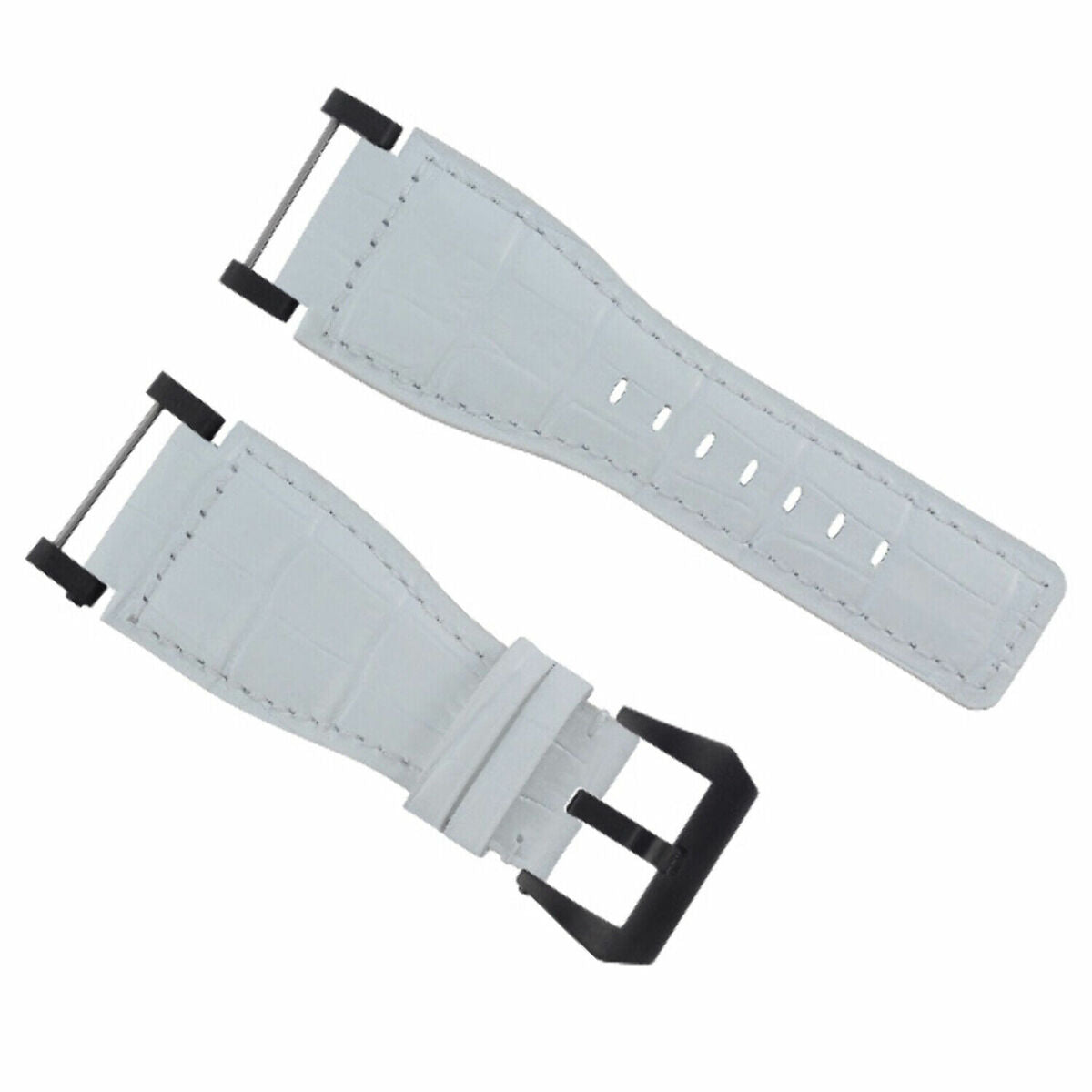 24MM REPLACEMENT LEATHER WATCH BAND STRAP WITH BLACK PVD ADAPTER FOR SUUNTO CORE, White, view 2