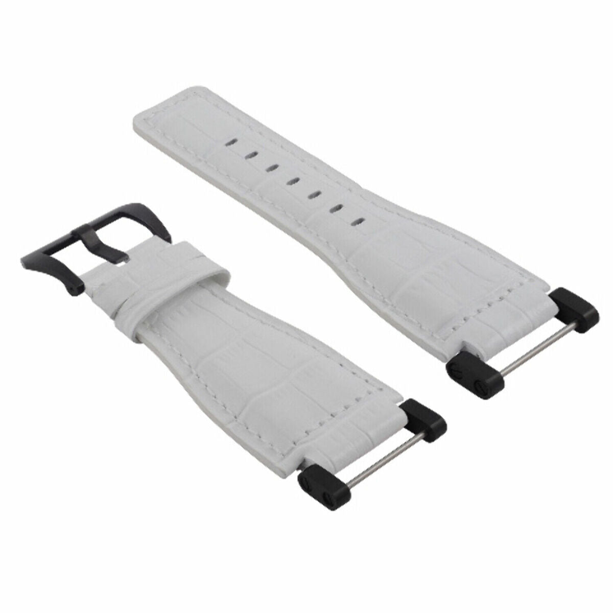 24MM REPLACEMENT LEATHER WATCH BAND STRAP WITH BLACK PVD ADAPTER FOR SUUNTO CORE, White, view 3