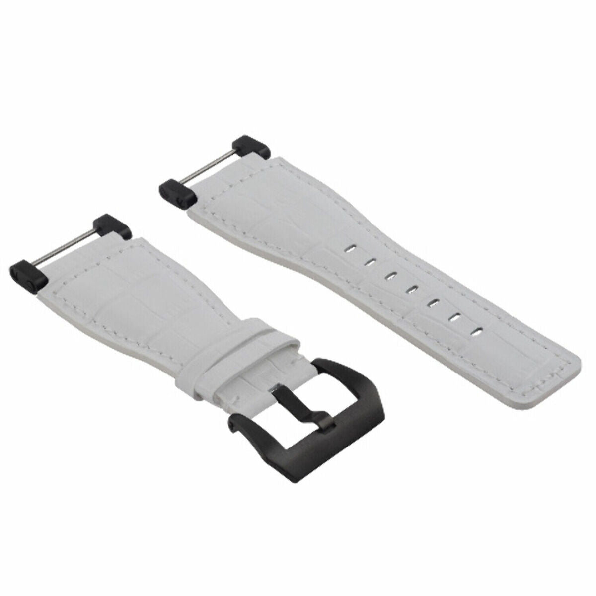 24MM REPLACEMENT LEATHER WATCH BAND STRAP WITH BLACK PVD ADAPTER FOR SUUNTO CORE, White