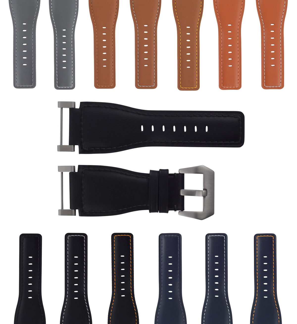 24MM LEATHER WATCH BAND STRAP SMOOTH WITH STAINLESS ADAPTER FOR SUUNTO CORE, Black