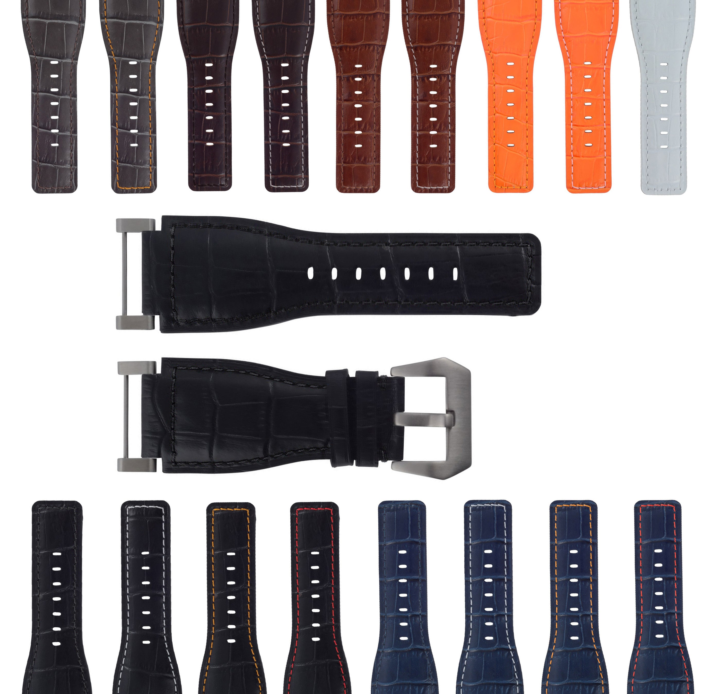 24MM LEATHER WATCH BAND STRAP SMOOTH WITH STAINLESS ADAPTER FOR SUUNTO CORE