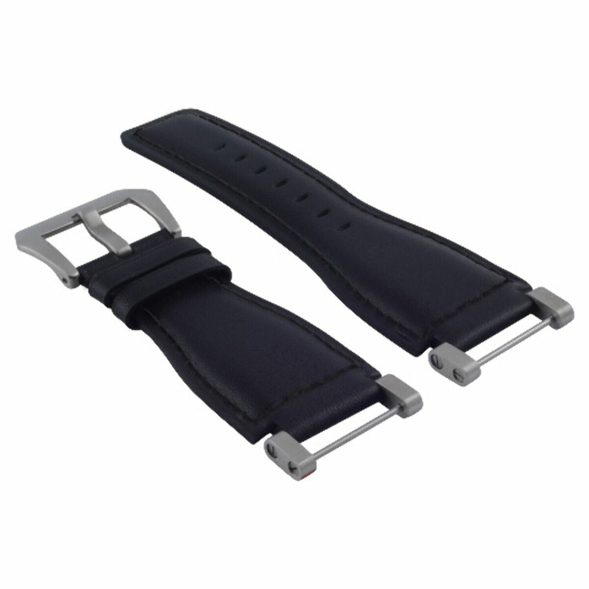 24MM LEATHER WATCH BAND STRAP SMOOTH WITH STAINLESS ADAPTER FOR SUUNTO CORE, Black, view 3