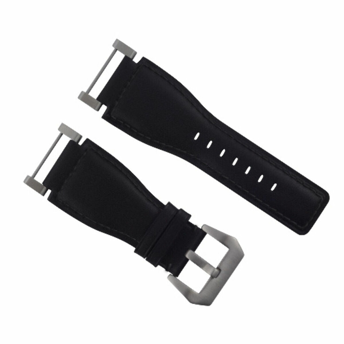 24MM LEATHER WATCH BAND STRAP SMOOTH WITH STAINLESS ADAPTER FOR SUUNTO CORE, Black, view 4