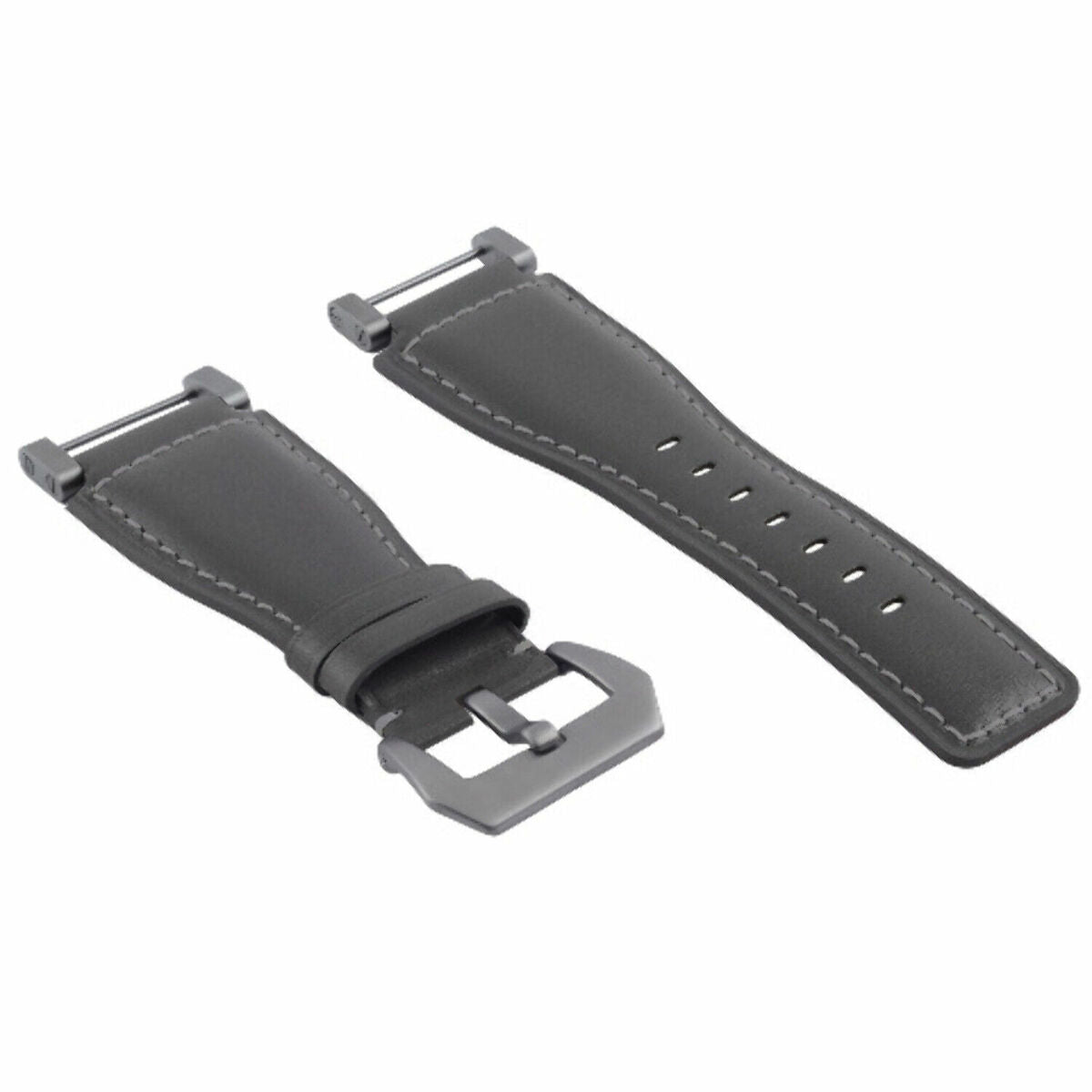 24MM LEATHER WATCH BAND STRAP SMOOTH WITH STAINLESS ADAPTER FOR SUUNTO CORE, Gray, view 2