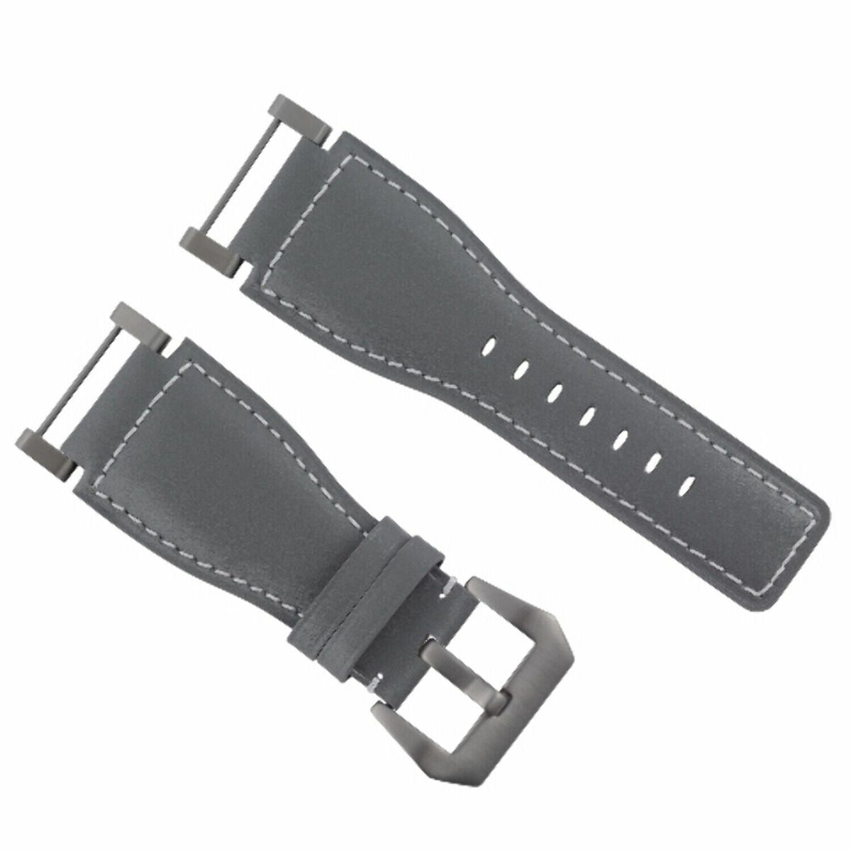 24MM LEATHER WATCH BAND STRAP SMOOTH WITH STAINLESS ADAPTER FOR SUUNTO CORE, Gray with White Stitching, view 2