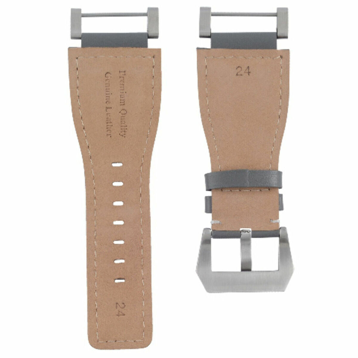24MM LEATHER WATCH BAND STRAP SMOOTH WITH STAINLESS ADAPTER FOR SUUNTO CORE, Gray with White Stitching, view 4
