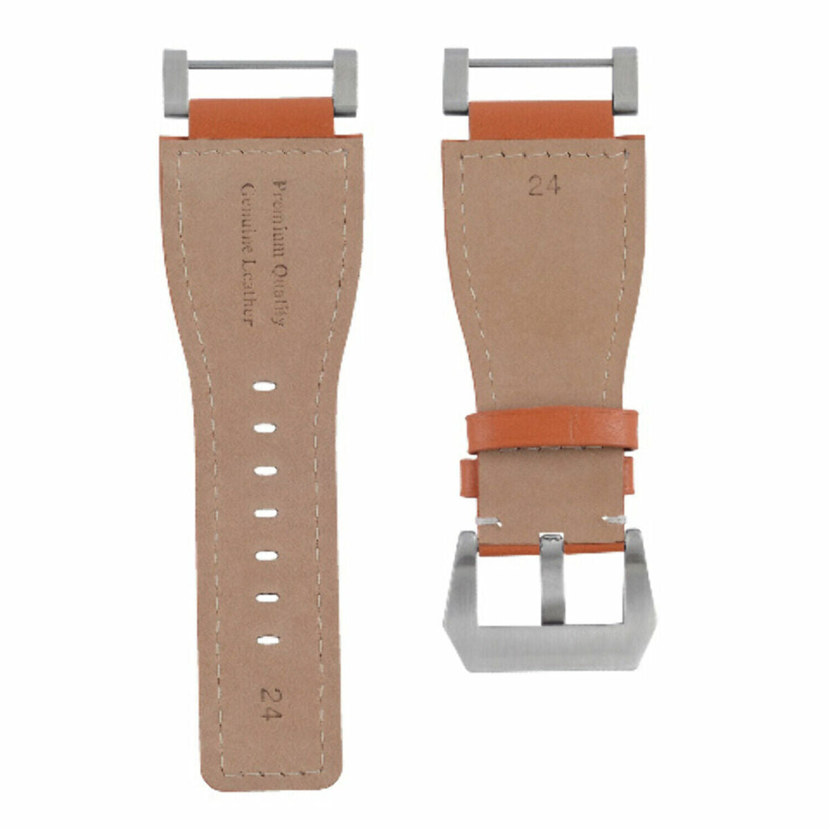 24MM LEATHER WATCH BAND STRAP SMOOTH WITH STAINLESS ADAPTER FOR SUUNTO CORE, Orange with White Stitching, view 4