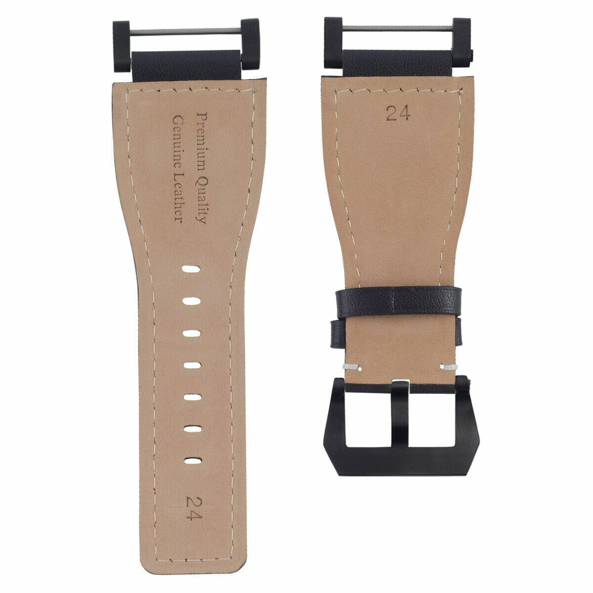24MM FOR SUUNTO CORE REPLACEMENT SMOOTH LEATHER WATCH BAND STRAP + BLACK PVD ADAPTER