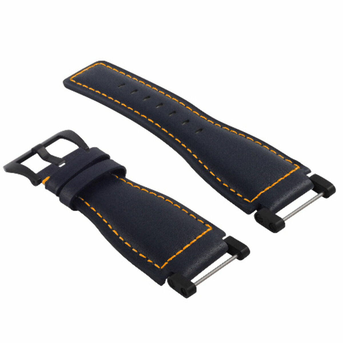24MM GENUINE LEATHER WATCH BAND STRAP SMOOTH WITH BLACK ADAPTER FOR SUUNTO CORE, Blue with Orange Stitching