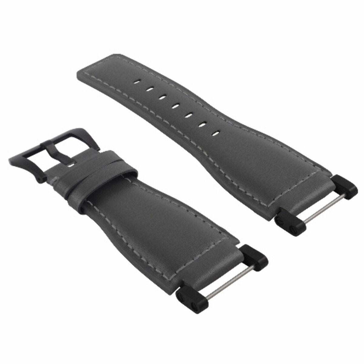 24MM GENUINE LEATHER WATCH BAND STRAP SMOOTH WITH BLACK ADAPTER FOR SUUNTO CORE, Gray