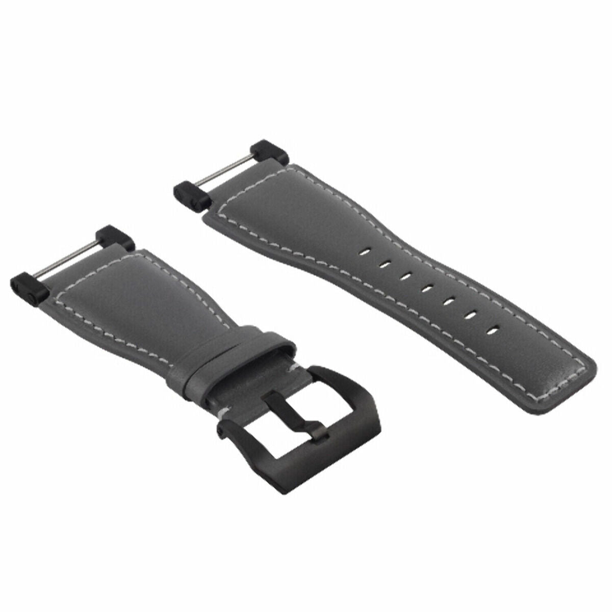 24MM GENUINE LEATHER WATCH BAND STRAP SMOOTH WITH BLACK ADAPTER FOR SUUNTO CORE, Gray with White Stitching, view 2
