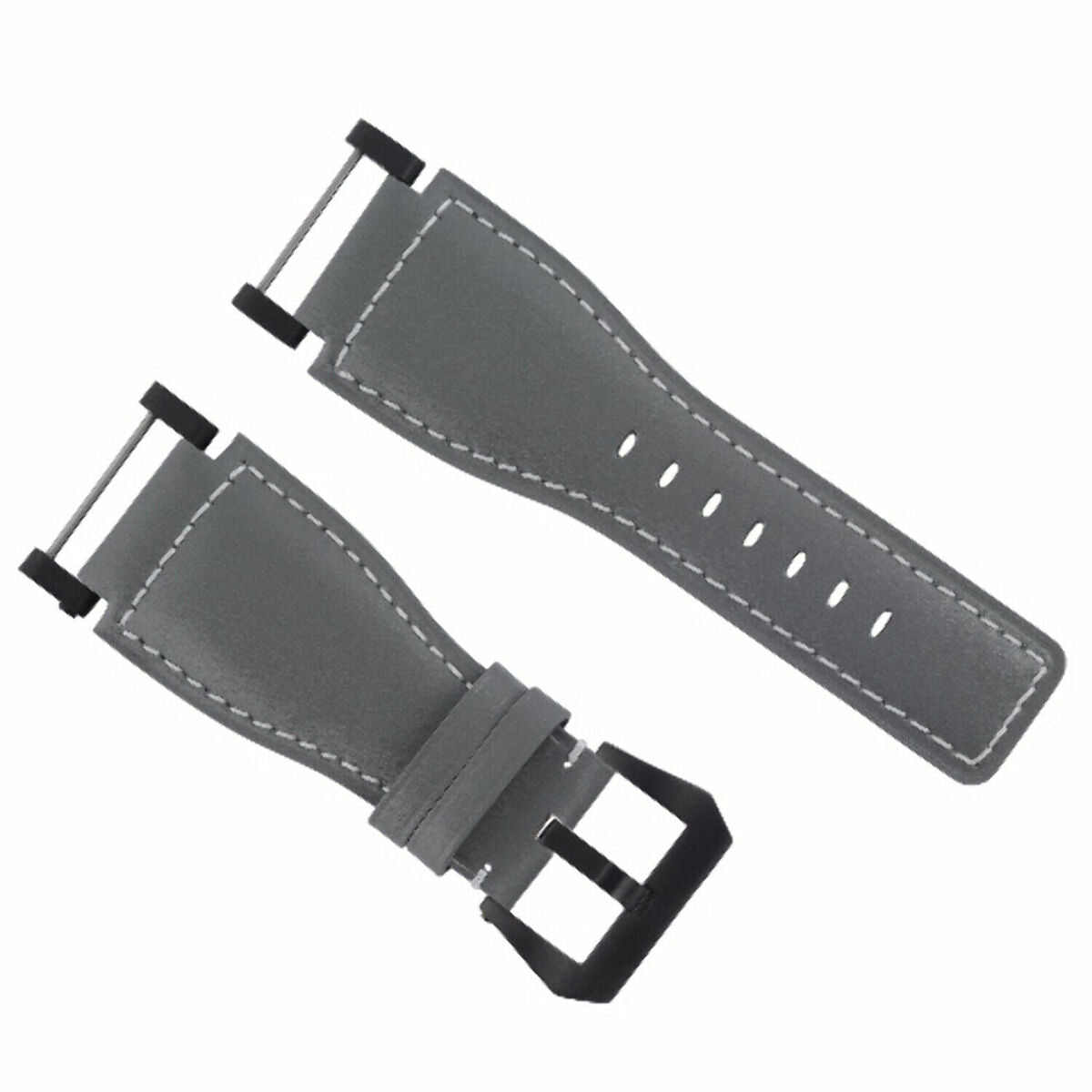 24MM GENUINE LEATHER WATCH BAND STRAP SMOOTH WITH BLACK ADAPTER FOR SUUNTO CORE, Gray with White Stitching, view 3