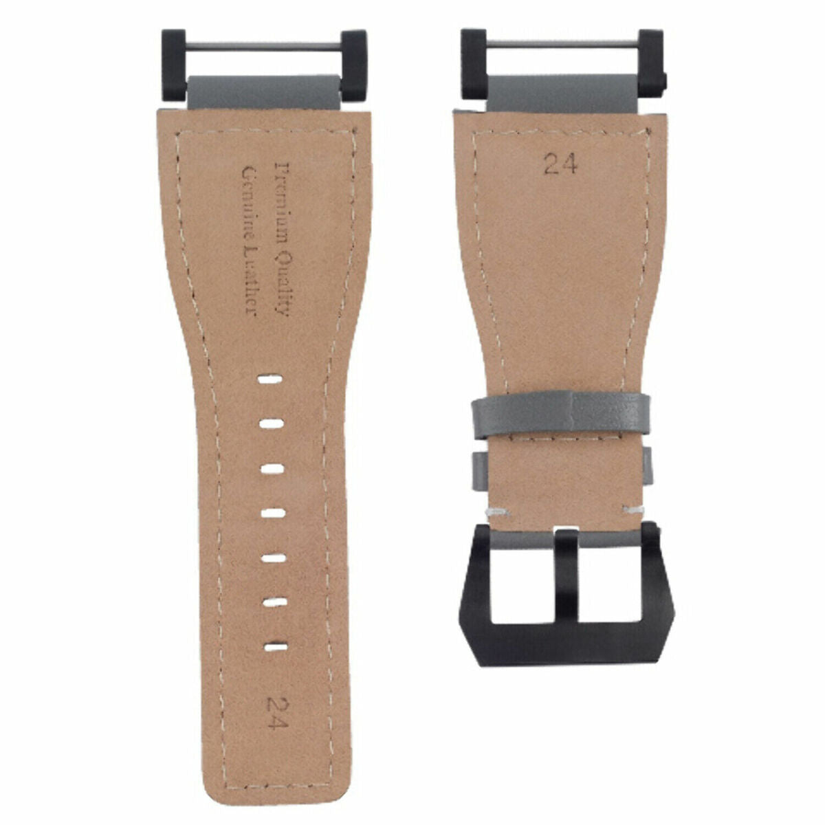 24MM FOR SUUNTO CORE REPLACEMENT SMOOTH LEATHER WATCH BAND STRAP + BLACK PVD ADAPTER