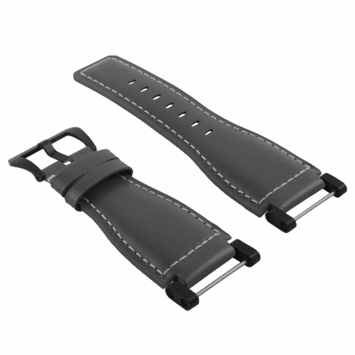 24MM GENUINE LEATHER WATCH BAND STRAP SMOOTH WITH BLACK ADAPTER FOR SUUNTO CORE, Gray with White Stitching