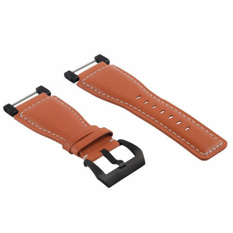 24MM GENUINE LEATHER WATCH BAND STRAP SMOOTH WITH BLACK ADAPTER FOR SUUNTO CORE