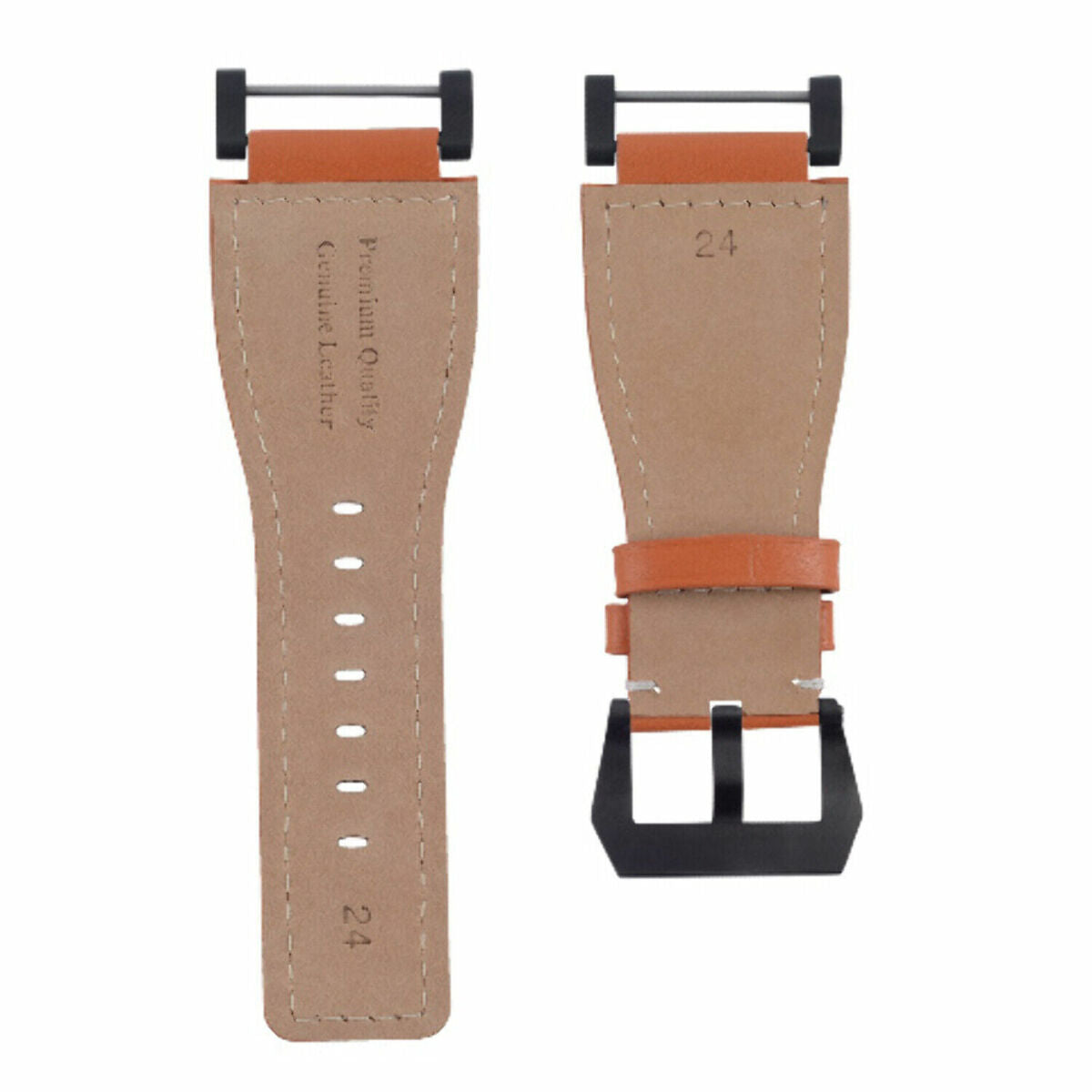 24MM FOR SUUNTO CORE REPLACEMENT SMOOTH LEATHER WATCH BAND STRAP + BLACK PVD ADAPTER
