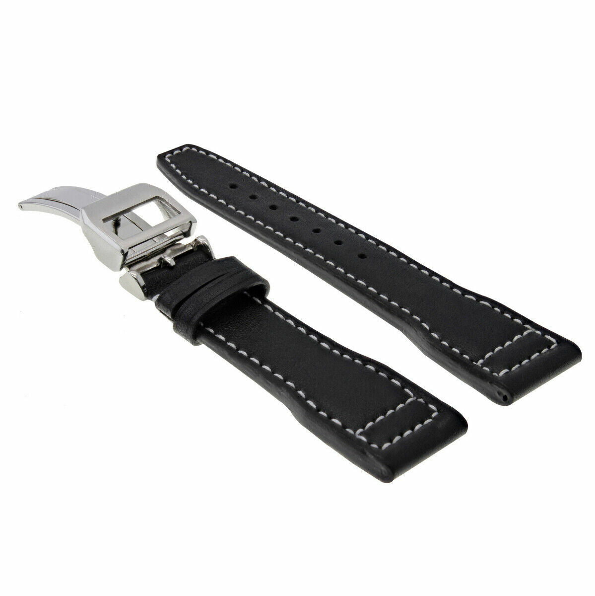 20-21-22-23MM LEATHER WATCH BAND STRAP FOR IWC PILOT PORTUGUESE TOP GUN + CLASP, Black with White Stitching, view 4