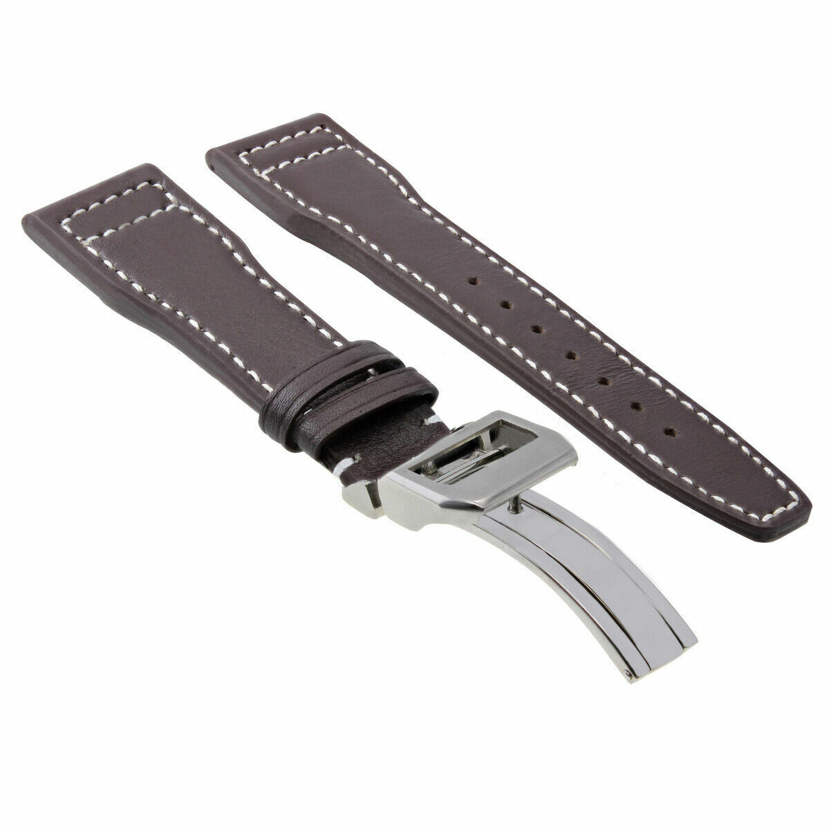 20-21-22-23MM LEATHER WATCH BAND STRAP FOR IWC PILOT PORTUGUESE TOP GUN + CLASP, Brown with White Stitching, view 4